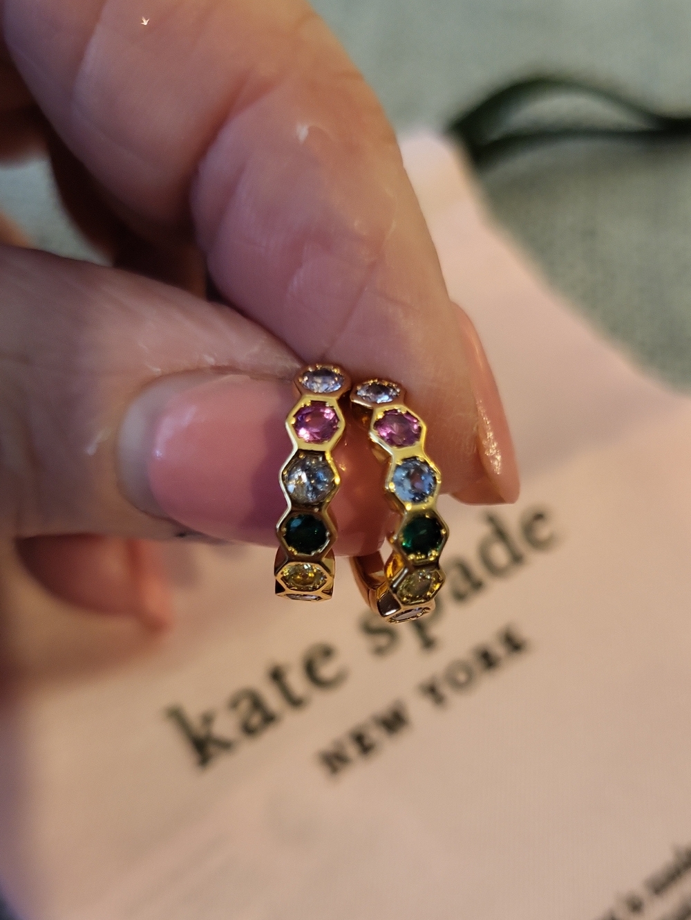 Kate Spade "On the Ball" Muliticolor Huggie Earrings - Picture 2 of 3